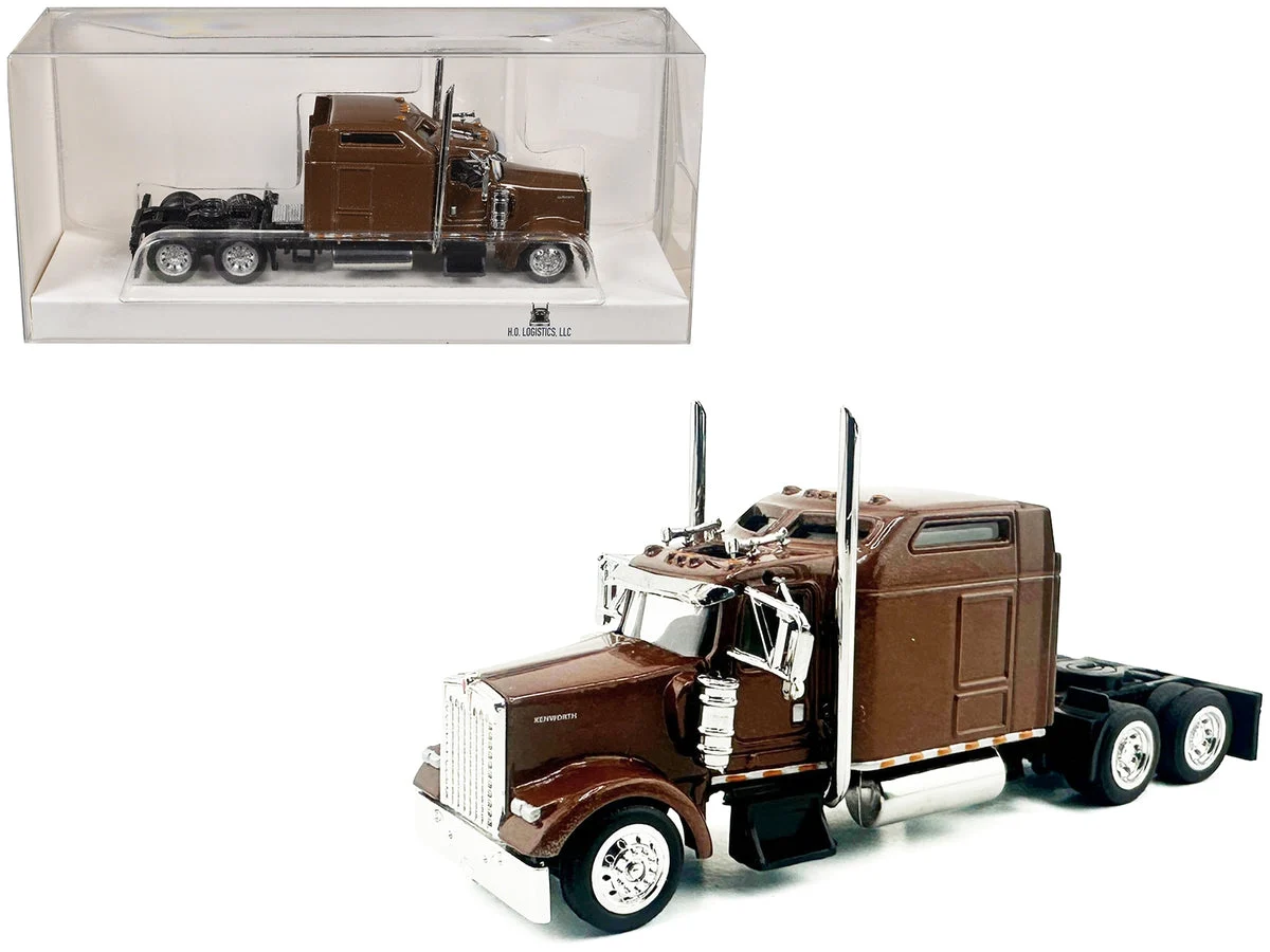 Kenworth W900L Truck Tractor with Sleeper Cab Brown Metallic 1/87 (HO) Scale Plastic Model Car by HO Logistics - HO Logistics Replicas
