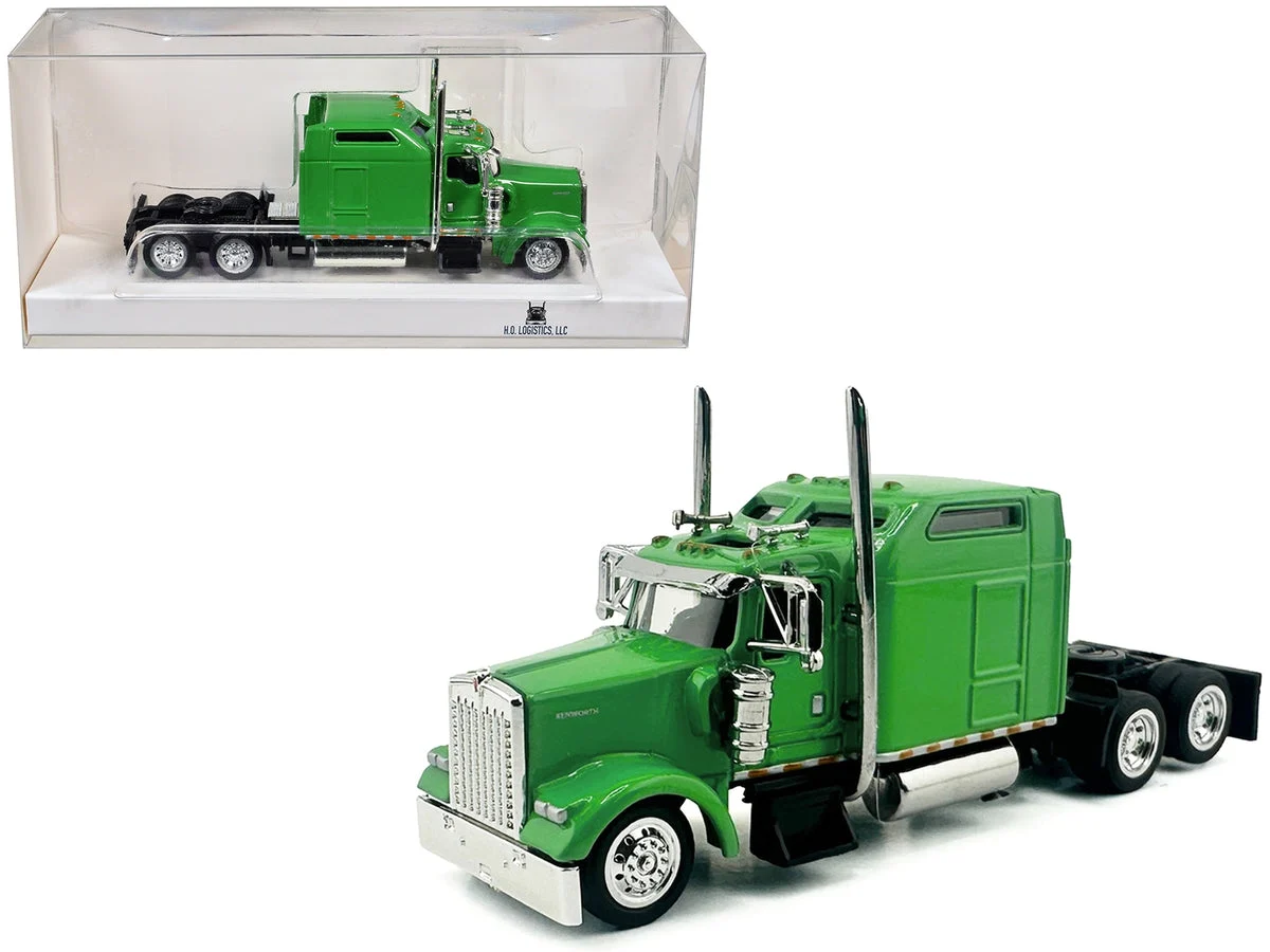 Kenworth W900L Truck Tractor with Sleeper Cab Lime Green 1/87 (HO) Scale Plastic Model Car by HO Logistics - HO Logistics Replicas