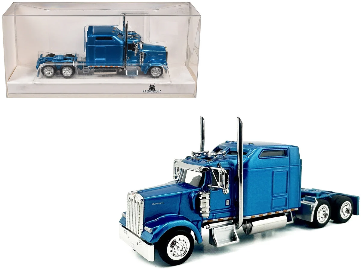 Kenworth W900L Truck Tractor with Sleeper Cab Blue Metallic 1/87 (HO) Scale Plastic Model Car by HO Logistics - HO Logistics Replicas