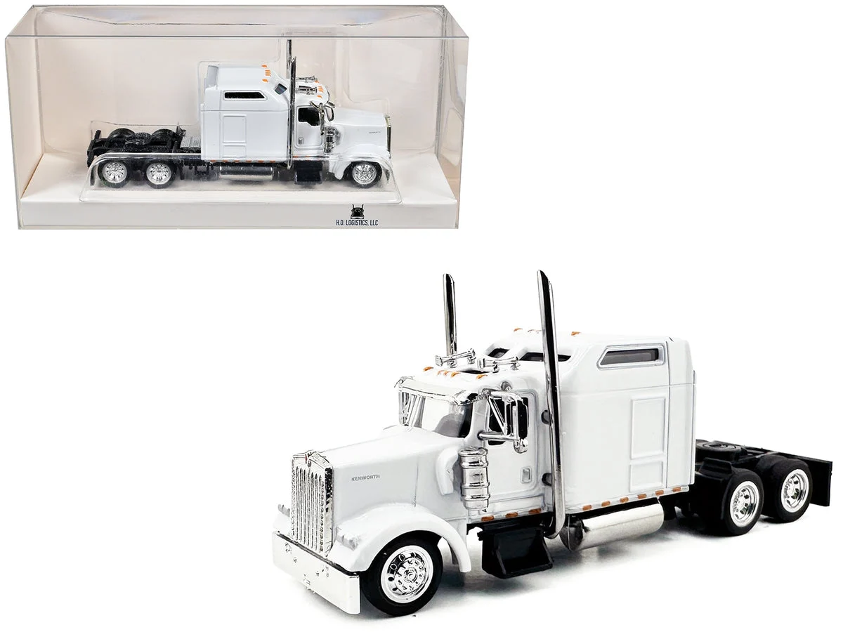 Kenworth W900L Truck Tractor with Sleeper Cab White 1/87 (HO) Scale Plastic Model Car by HO Logistics - HO Logistics Replicas
