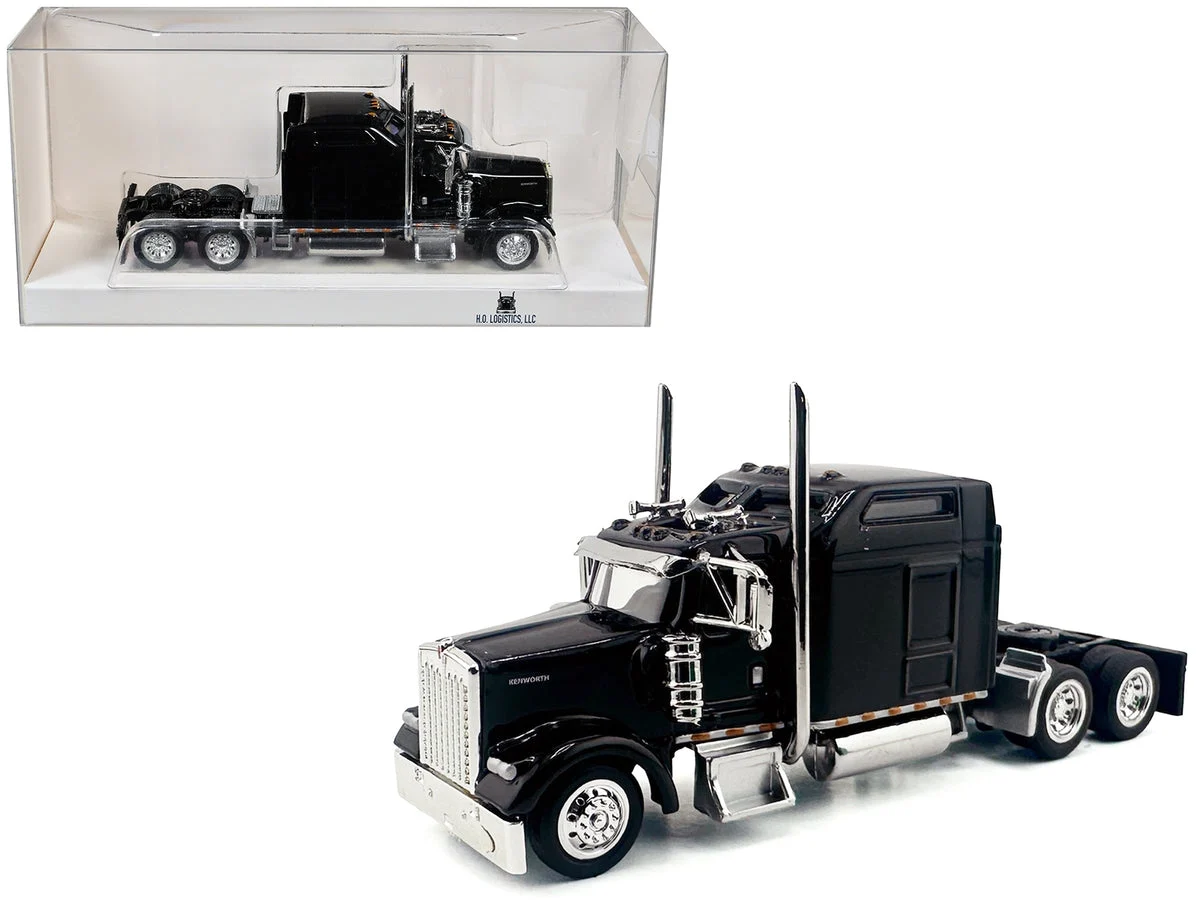 Kenworth W900L Truck Tractor with Sleeper Cab Black 1/87 (HO) Scale Plastic Model Car by HO Logistics - HO Logistics Replicas