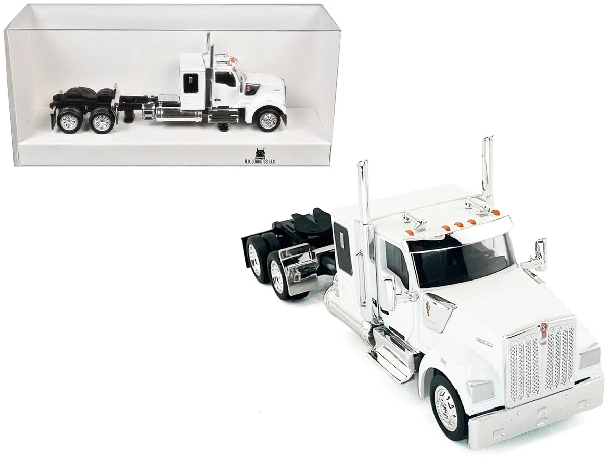 Kenworth W990 with Flat Top Sleeper Cab White 1/87 (HO) Plastic Model Car by HO Logistics - HO Logistics Replicas