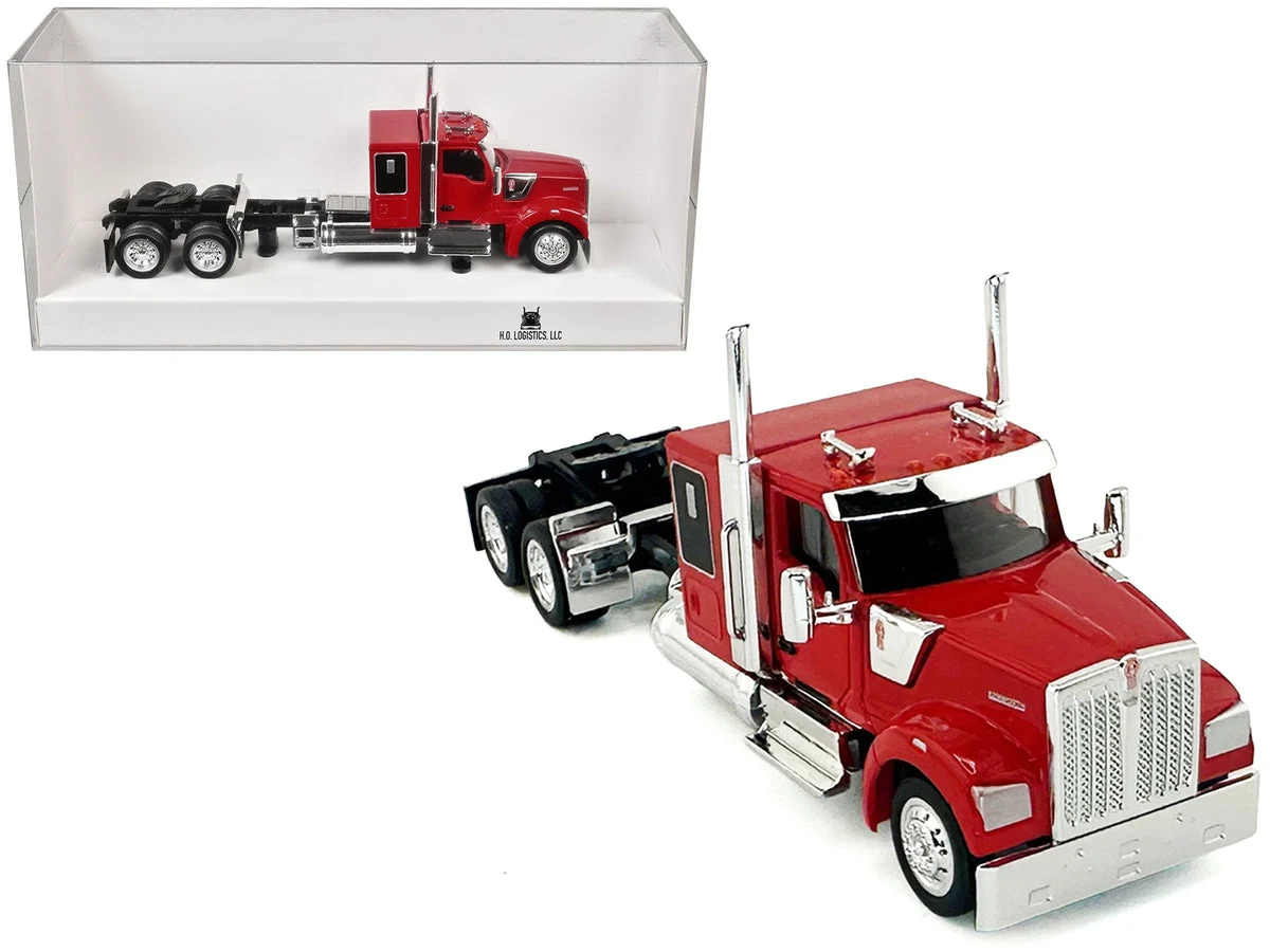 Kenworth W990 with Flat Top Sleeper Cab Red 1/87 (HO) Plastic Model Car by HO Logistics - HO Logistics Replicas