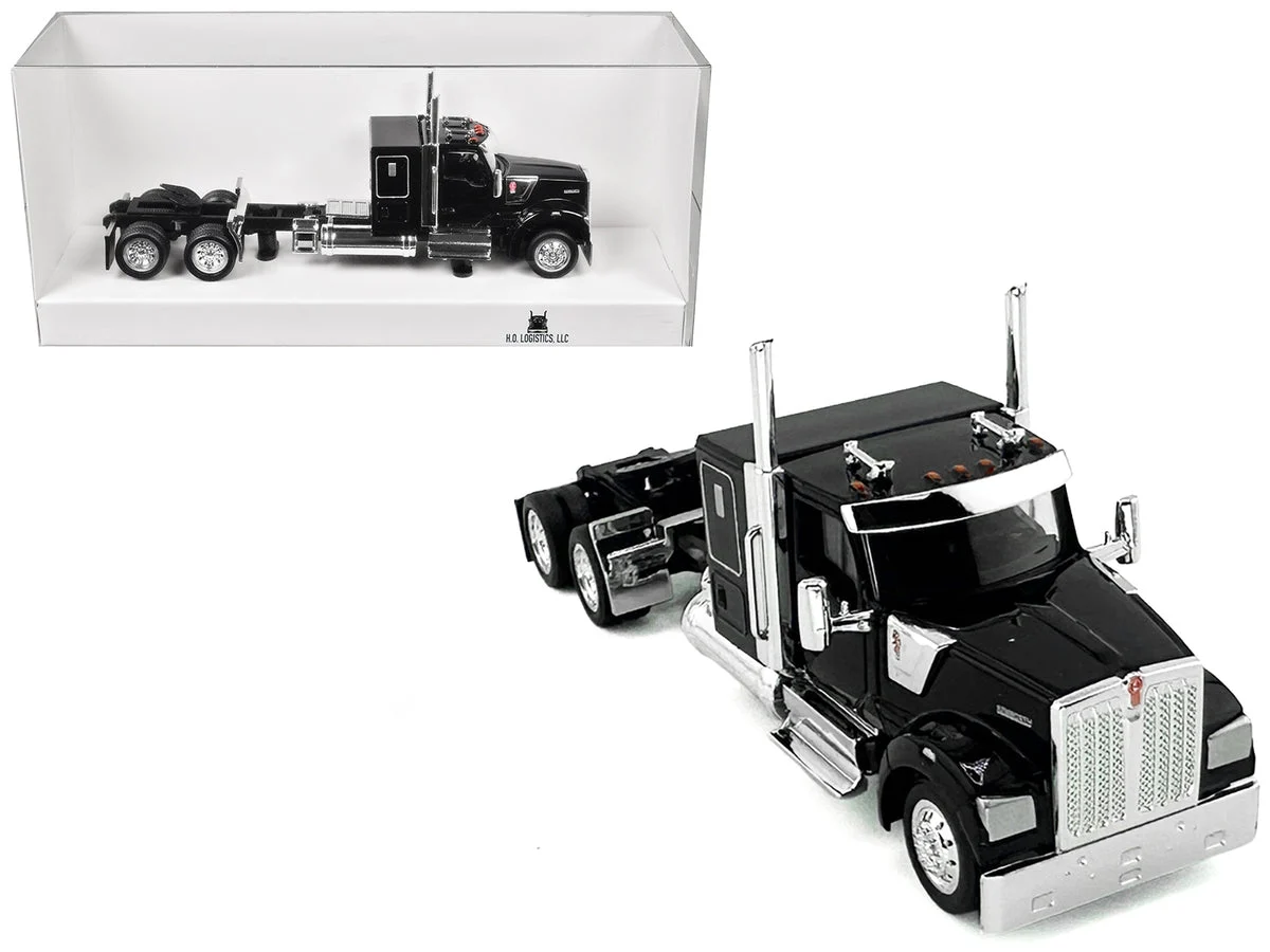 Kenworth W990 with Flat Top Sleeper Cab Black 1/87 (HO) Plastic Model Car by HO Logistics - HO Logistics Replicas