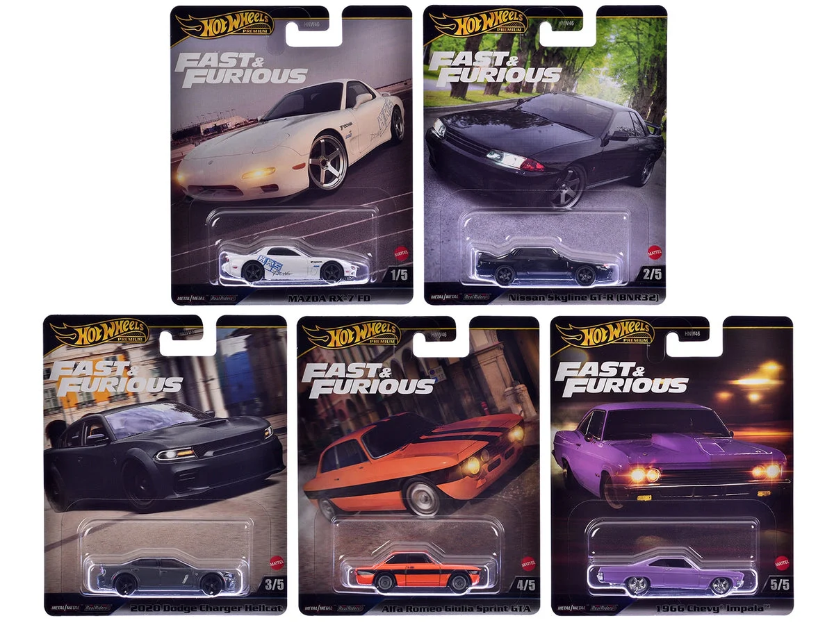 "Fast & Furious" 2025 5 piece Set K Diecast Model Cars by Hot Wheels - Hotwheels