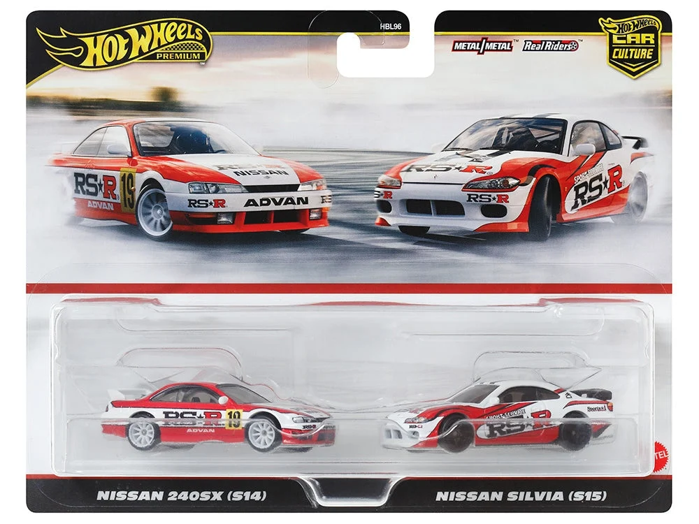 Nissan 240SX (S14) RHD (Right Hand Drive) #19 Red and White and Nissan Silvia (S15) RHD (Right Hand Drive) Red and White "Car Culture" Set of 2 Cars Diecast Model Cars by Hot Wheels - Hotwheels