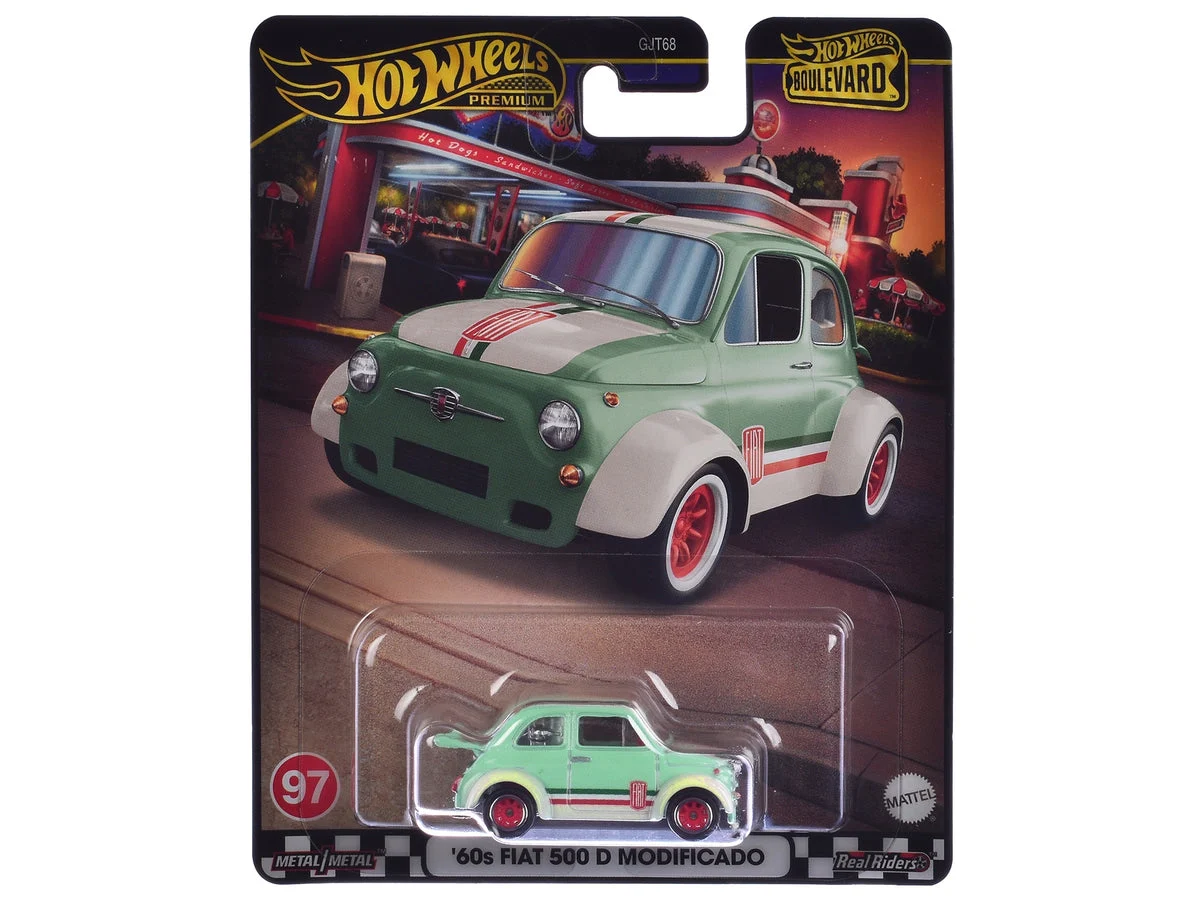 1960's Fiat 500 D Modificado Light Green with Stripes "Boulevard" Series Diecast Model Car by Hot Wheels - Hotwheels