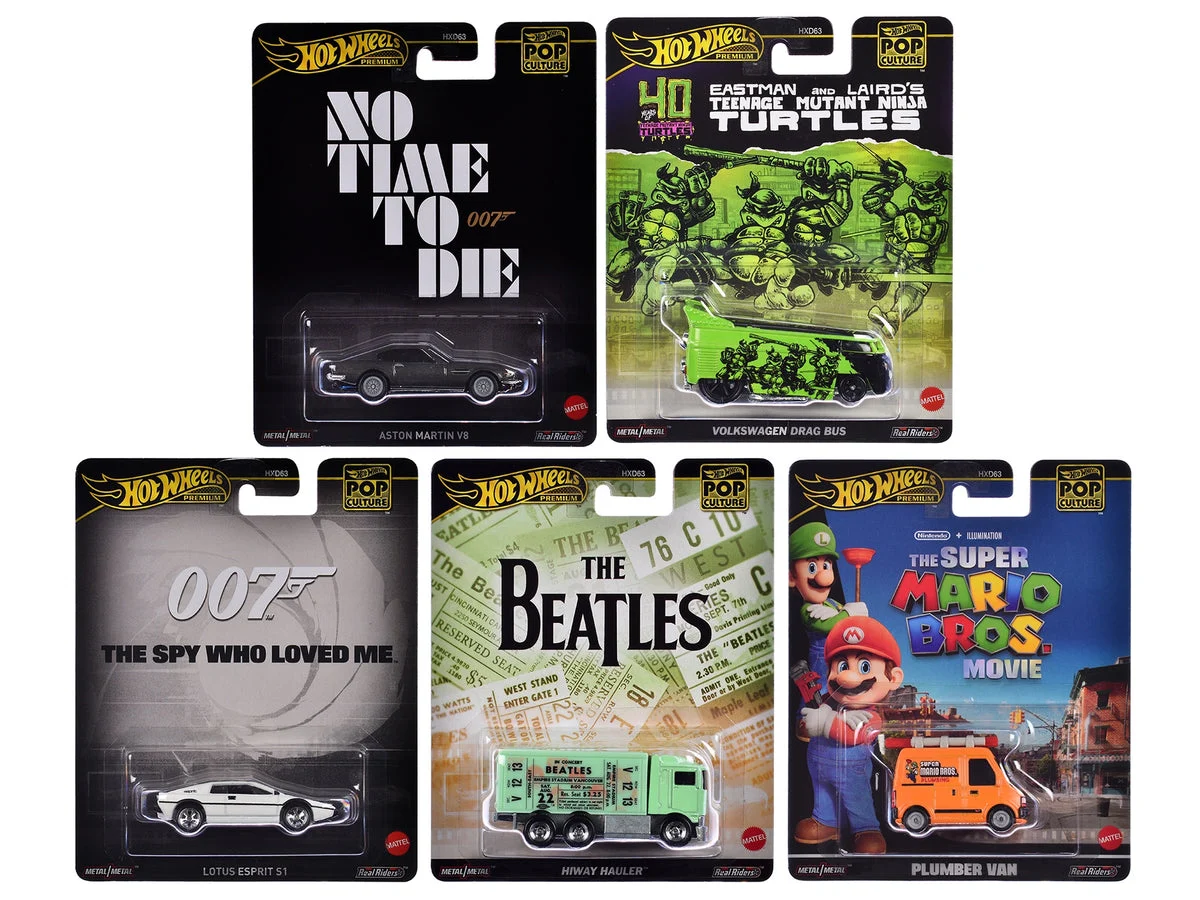 "Pop Culture 2024" 5 piece Set D "Premium Series" Diecast Model Cars by Hot Wheels - Hotwheels