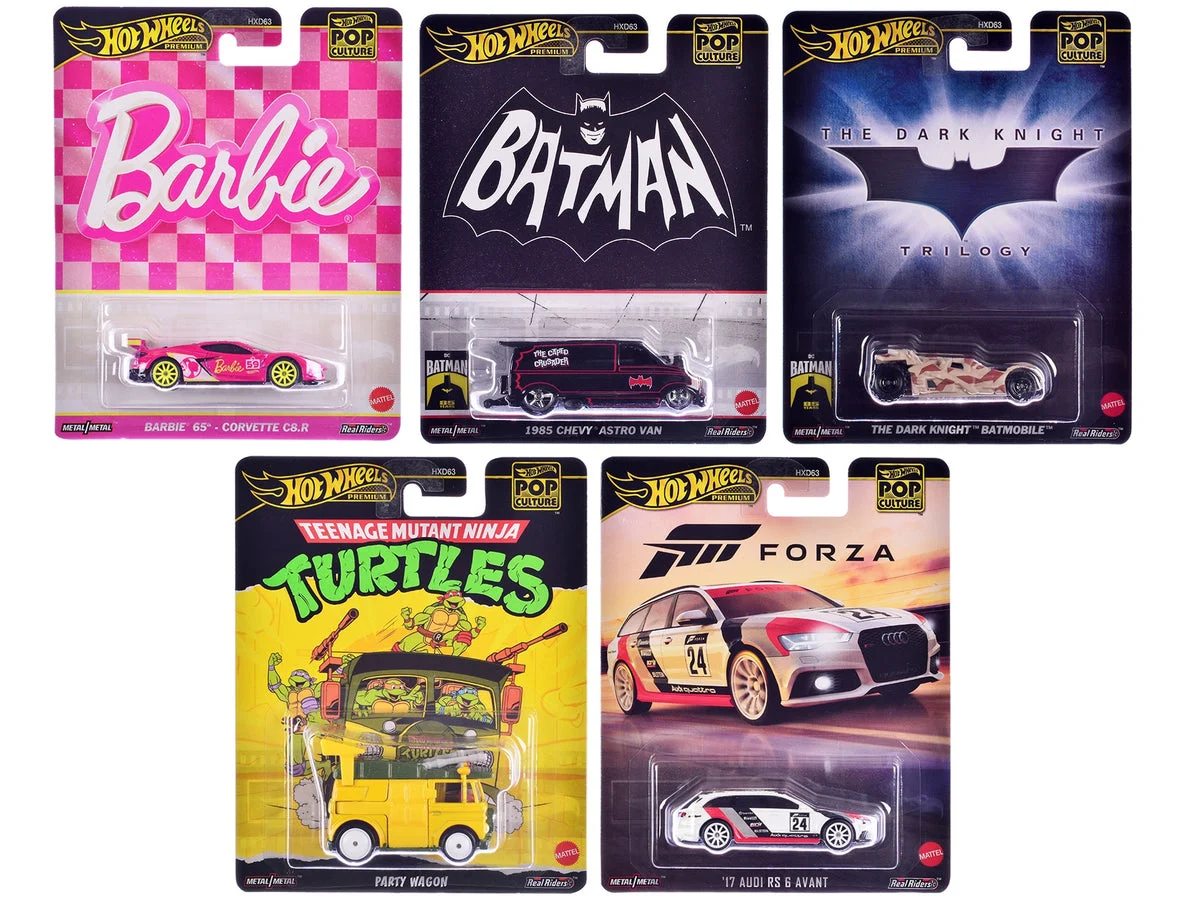"Pop Culture 2024" 5 piece Set E "Premium Series" Diecast Model Cars by Hot Wheels - Hotwheels