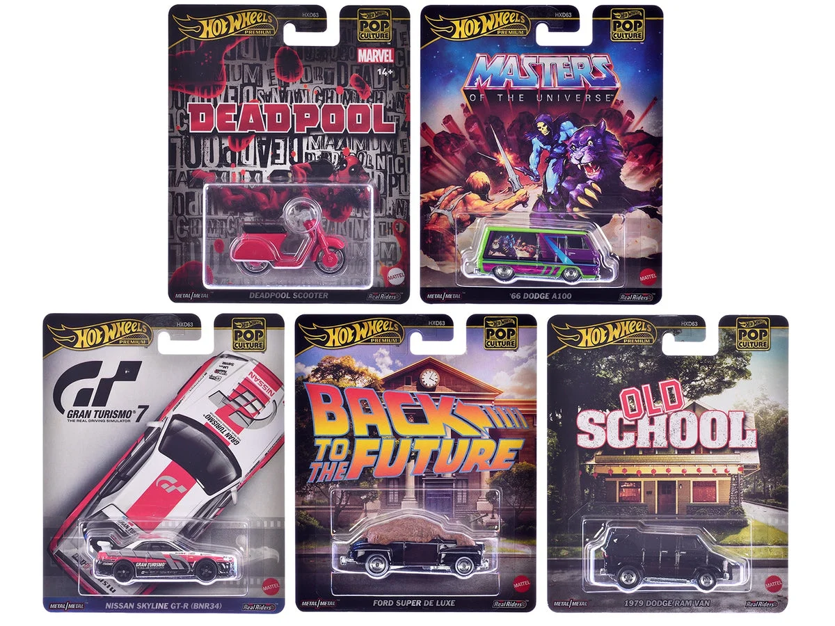 "Pop Culture 2025" 5 piece Set J "Premium Series" Diecast Model Cars by Hot Wheels - Hotwheels