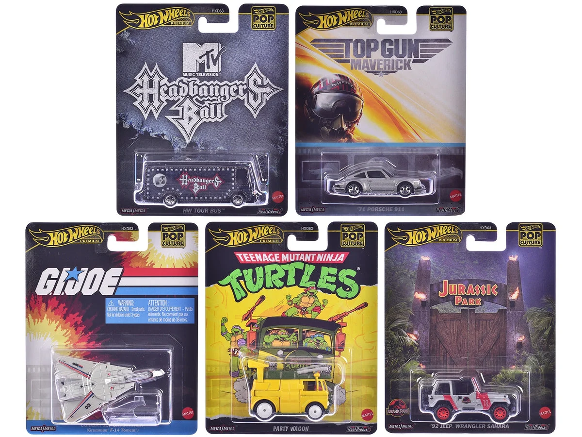 "Pop Culture 2025" 5 piece Set K "Premium Series" Diecast Model Cars by Hot Wheels - Hotwheels
