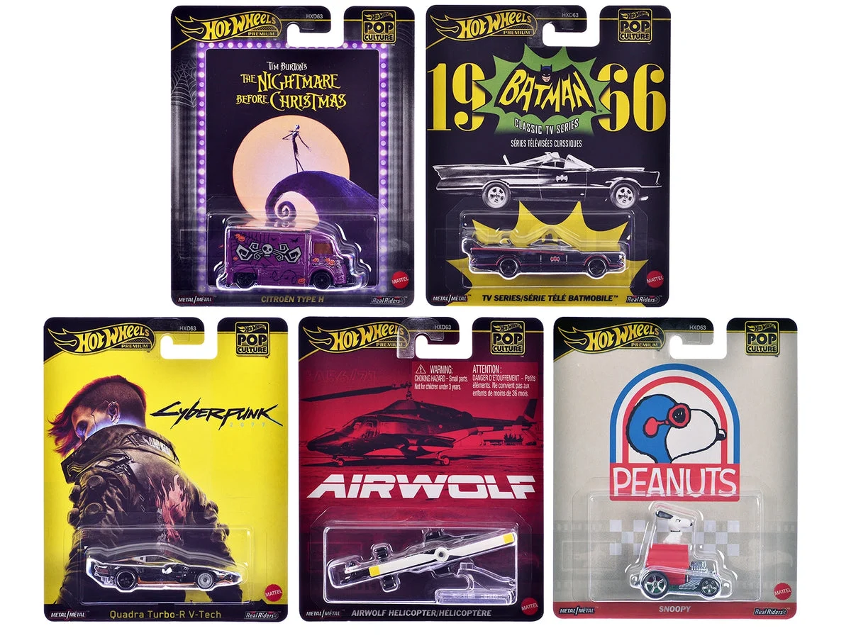 "Pop Culture 2025" 5 piece Set M "Premium Series" Diecast Model Cars by Hot Wheels - Hotwheels