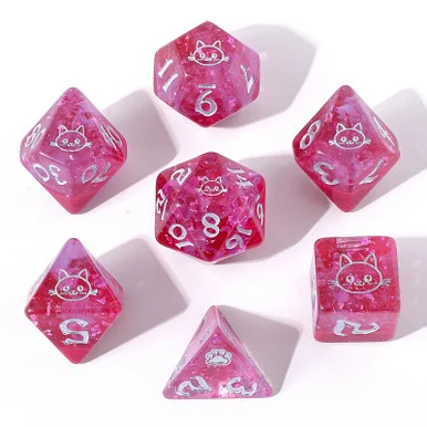 Hymgho Gaming HY00336 Purrfect Pink Resin Polyhedral Dice Set - Hymgho Premium Gaming