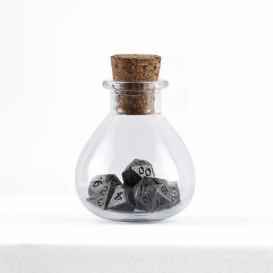 Hymgho Premium Gaming HY00400 7-Set Unseelie Potion Bottle Mini Metal Dice: Ancient Silver