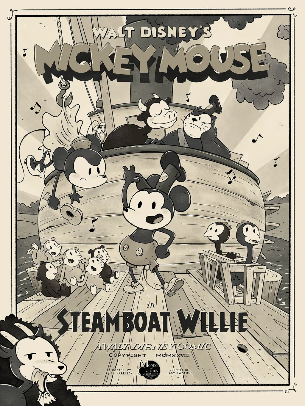 Mickey Mouse – Steamboat Willie (Variant) Poster - JJ Harrison
