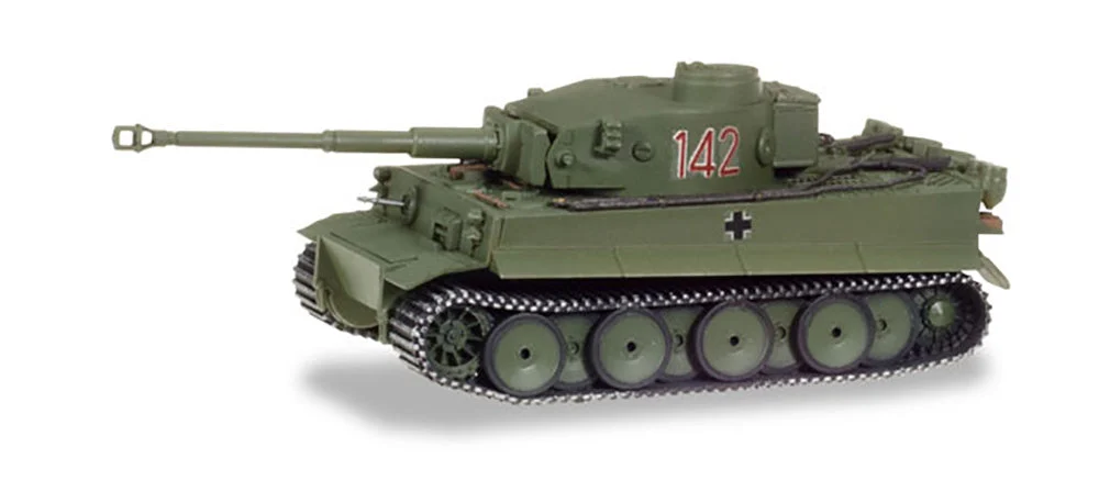 Tiger I (PzKpfw VI Ausf. H) Heavy Tank #142 Tunisia Campaign (Olive Drab) 1:87 (HO) Scale Model - Herpa