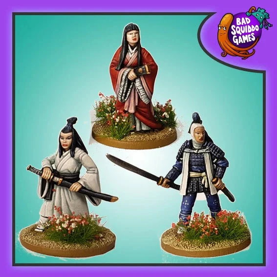 Hōjō Masako & Handmaidens 28 mm Scale Model Metal Figures - Bad Squiddo Games