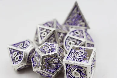 Foam Brain Games 4227 Seascape: Silver & Purple - Hollow Metal RPG Dice Set