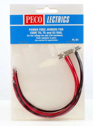 PECO PL-81 HO Power Feed Joiners for Code 70/75/83 Track, 4 Pairs