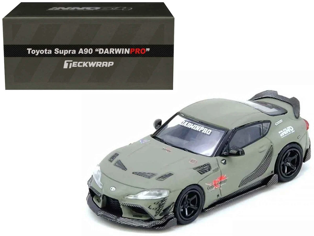Toyota Supra (A90) "DarwinPro" Matt Green with Carbon Accents 1/64 Diecast Model Car by Inno Models
