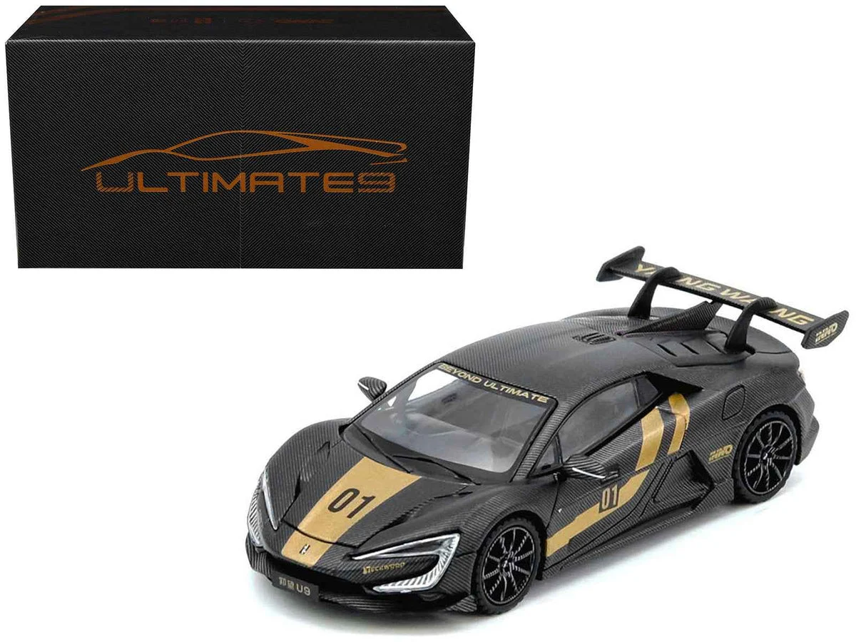 Yangwang U9 #01 Carbon Fiber with Gold Stripes "APA XPO 2025 Event Edition" 1/64 Diecast Model Car by Inno Models