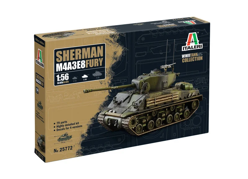 Italeri M4A3E8 Sherman "Fury" – 1/56 Scale Model Kit