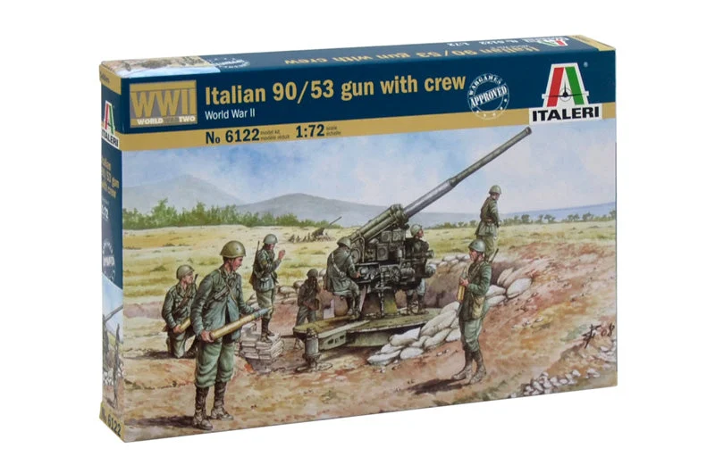 Italian 90/53 Gun with Crew, WWII 1/72 Scale Plastic Kit - Italeri