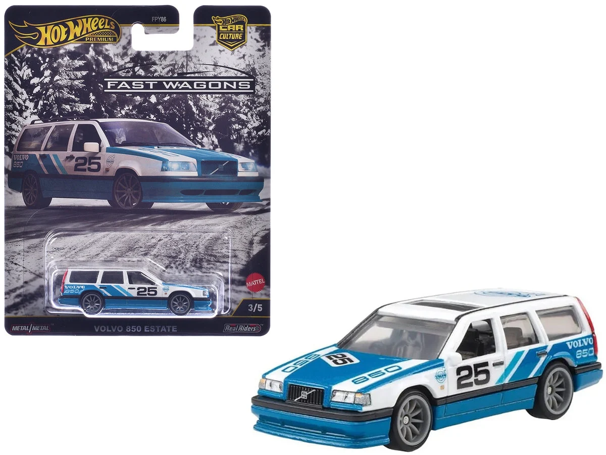 Volvo 850 Estate Wagon #25 Blue and White "Fast Wagons" Series Diecast Model Car by Hot Wheels - Hotwheels