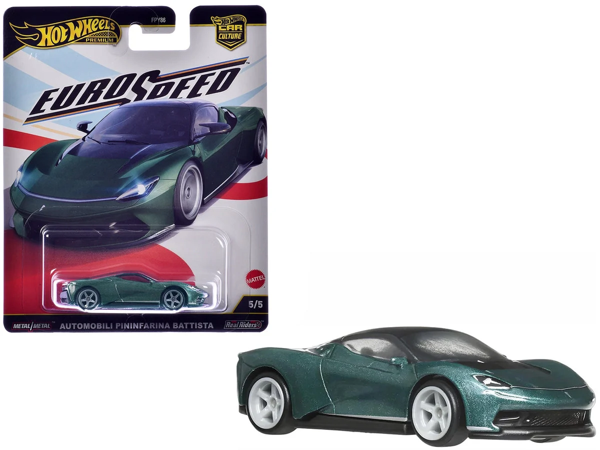 Automobili Pininfarina Battista Green Metallic with Black Top "Euro Speed" Series Diecast Model Car by Hot Wheels - Hotwheels