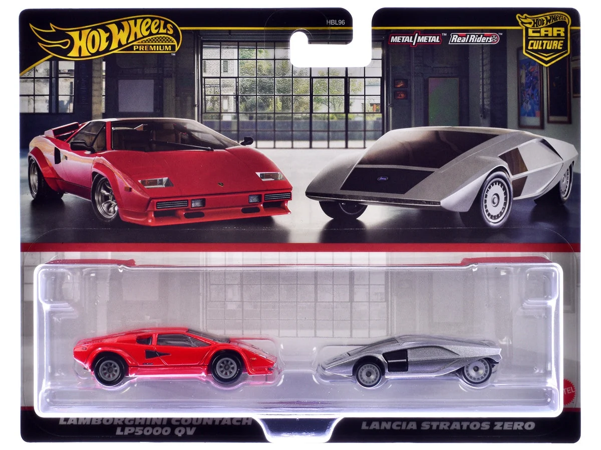 Lamborghini Countach LP5000 QV Red and Lancia Stratos Zero Gray Metallic "Car Culture" Set of 2 Cars Diecast Model Cars by Hot Wheels - Hotwheels