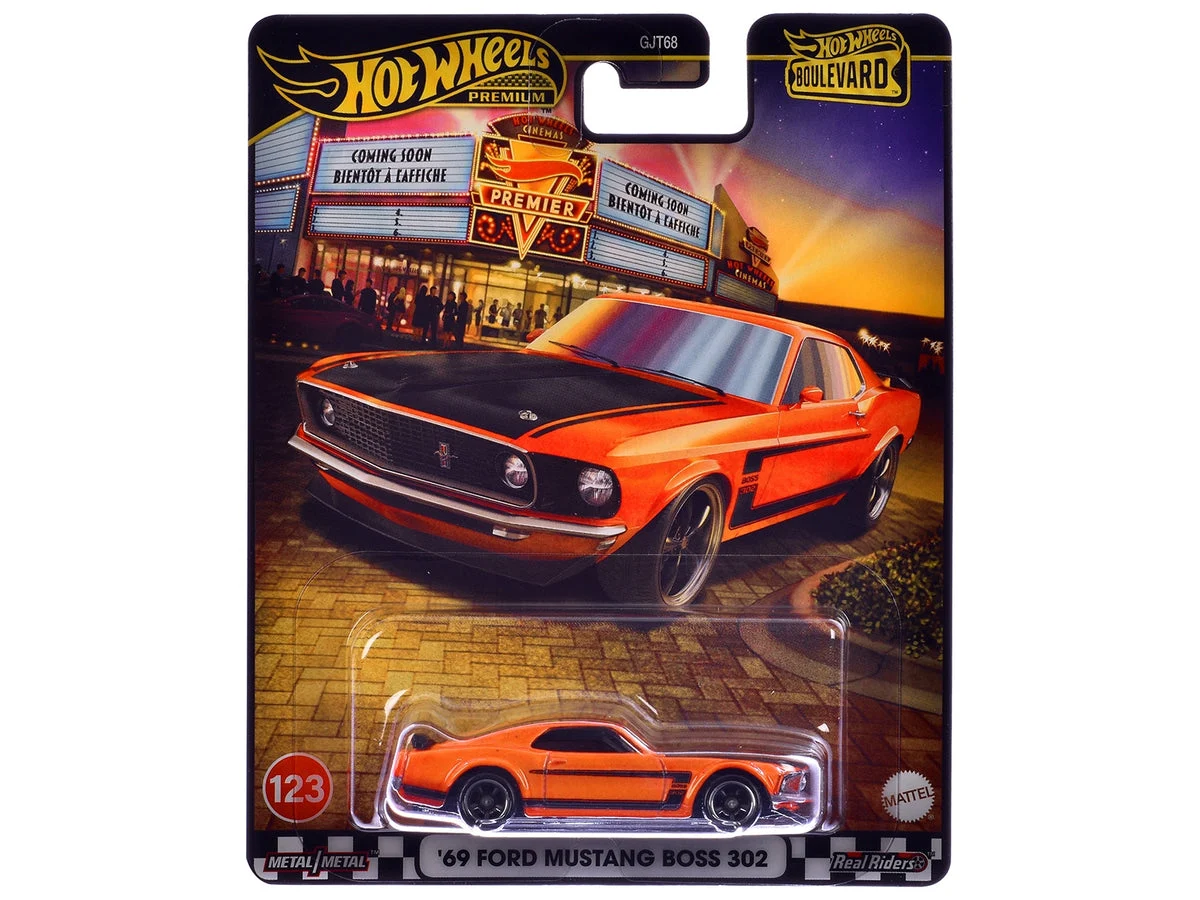 1969 Ford Mustang Boss 302 Orange with Black Stripes and Hood "Boulevard" Series Diecast Model Car by Hot Wheels - Hotwheels