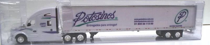 Kenworth T680 Sleeper Cab (White) W/ 53’ Dry Van, Potosinos Trucking Livery, 1:87 (HO) Scale Model - Trucks N Stuff