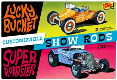Lindberg 136 Customizable Show Rods (2-Pack) Lucky Bucket and Super Roadster 1/32 Scale Model Kit