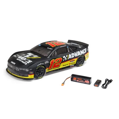 LOSI LOS1122512 1/12 NASCAR RC Race Car Ryan Blaney No. 12 2025 Advance Auto Ford Mustang 2S AWD RTR Brushed On-Road Battery & Charger included, Black
