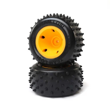 Losi LOS41031 6 Row Rear Tires, Mounted, Orange(2): Mini JRXT