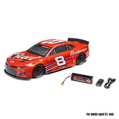 LOSI LOSF1122508 1/12 NASCAR RC Race Car Dale Earnhardt Jr. No. 8 Budweiser Chevrolet ZL1 2S AWD RTR Brushed On-Road (Battery & Charger Included), Red