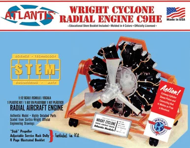 Atlantis Models M6052 Wright Cyclone Radial Aircraft Engine C9HE 1/12 Scale Educational STEM Plastic Model Kit