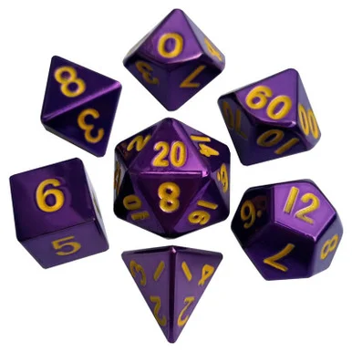 Metallic Dice Games 013 16mm Purple Painted Metal Polyhedral Dice Set