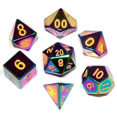 Metallic Dice Games 014 16mm Flame Torched Rainbow Metal Poly Dice Set