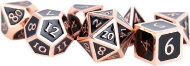 Metallic Dice Games 018 16mm Metal Poly Antique Copper w/Black Enamel Dice Set