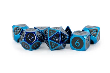 Metallic Dice Games 019 16mm Metal Poly Blue w/ Black Enamel Dice Set