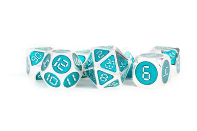 Metallic Dice Games 022 16mm Digital Enamel Metal Silver w/ Teal Dice Set