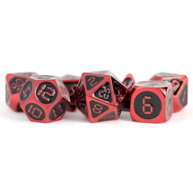 Metallic Dice Games 024 16mm Digital Enamel Metal Red w/ Black Dice Set