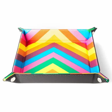 Metallic Dice Games 534 Rainbow Stripe Velvet Dice Tray w/ Leather Back, 10in x 10in