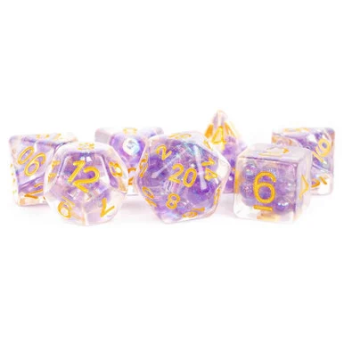 Metallic Dice Games 687 16mm Resin Polyhedral Pearl Purple w/ Gold Dice Set