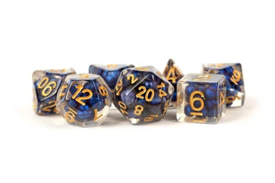 Metallic Dice Games 692 16mm Pearl Resin Polyhedral Royal Blue/Gold Dice Set