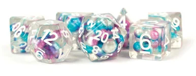 Metallic Dice Games 693 16mm Pearl Resin Polyhedral Gradient Purple/Teal/White Dice Set
