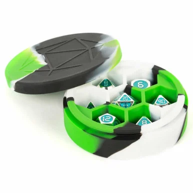Metallic Dice Games 925 Silicone Round Dice Case, Green/Black/White