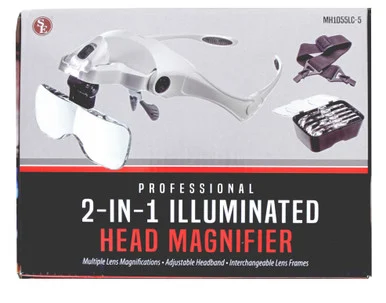 2-IN-1 Professional Illuminated Head Magnifier with Head Strap & 5 Lens 1x,1.5x,2x,2.5x,3.5x