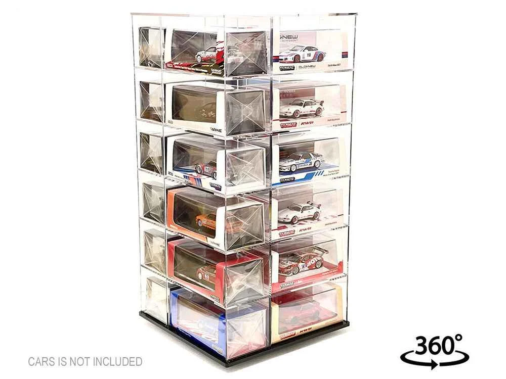 Acrylitower Showcase Large 24 Car Display Desktop Spinner with Cover Clear "Mijo Exclusives" for 1/64 Scale Models - Other